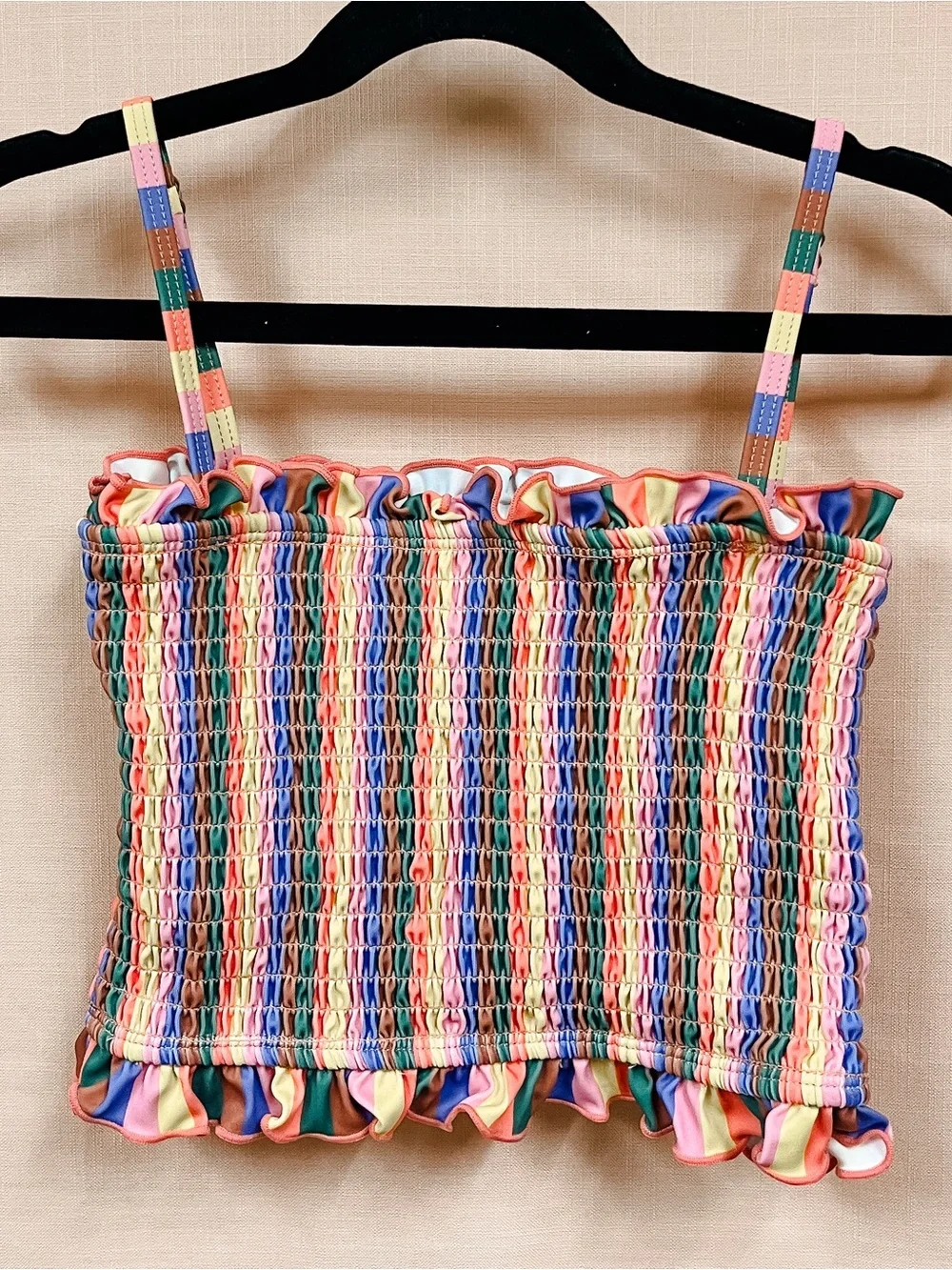 Kortni Jeane Multicolor Retro Stripe Smocked Mini Bandeau Swim Top - NWOT